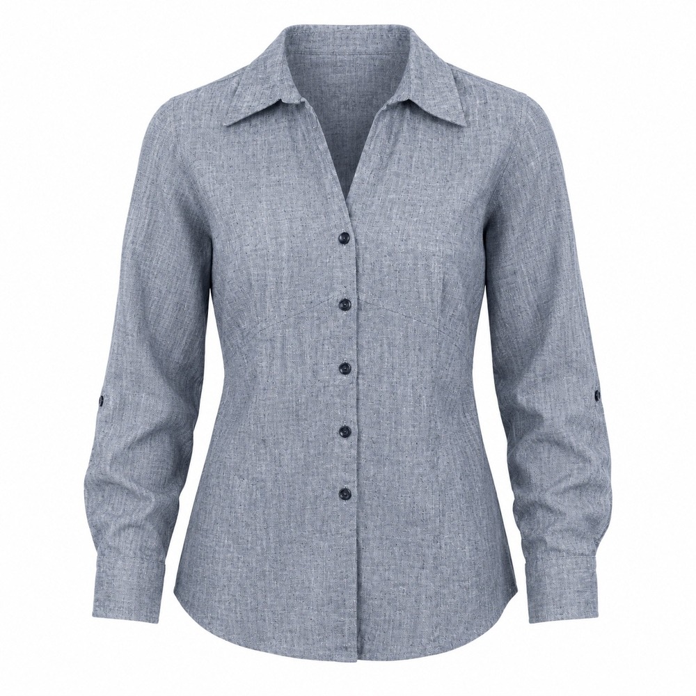 Saint Tropez West 100% Linen Button Down Blouse Shirt womens XL preppy coastal